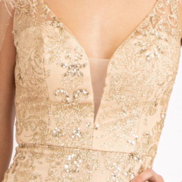 NEW LONG OFF THE SHOULDER SLEEVELESS SHEATH GOWN EMBROIDERED WITH GLITTER GL3047 - Picture 6 of 13